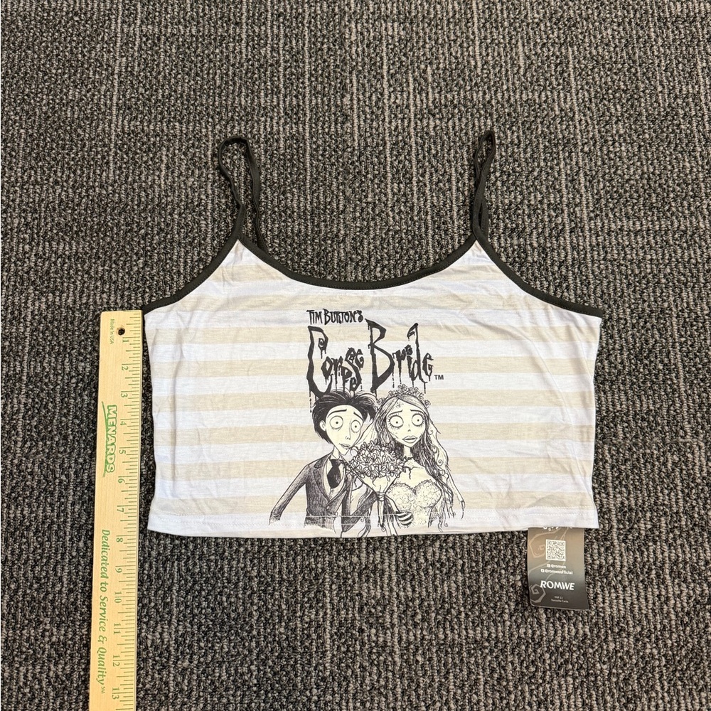 Romwe Striped Cartoon Graphic PJ Top of Victor and Emily Corpse Bride L NWT